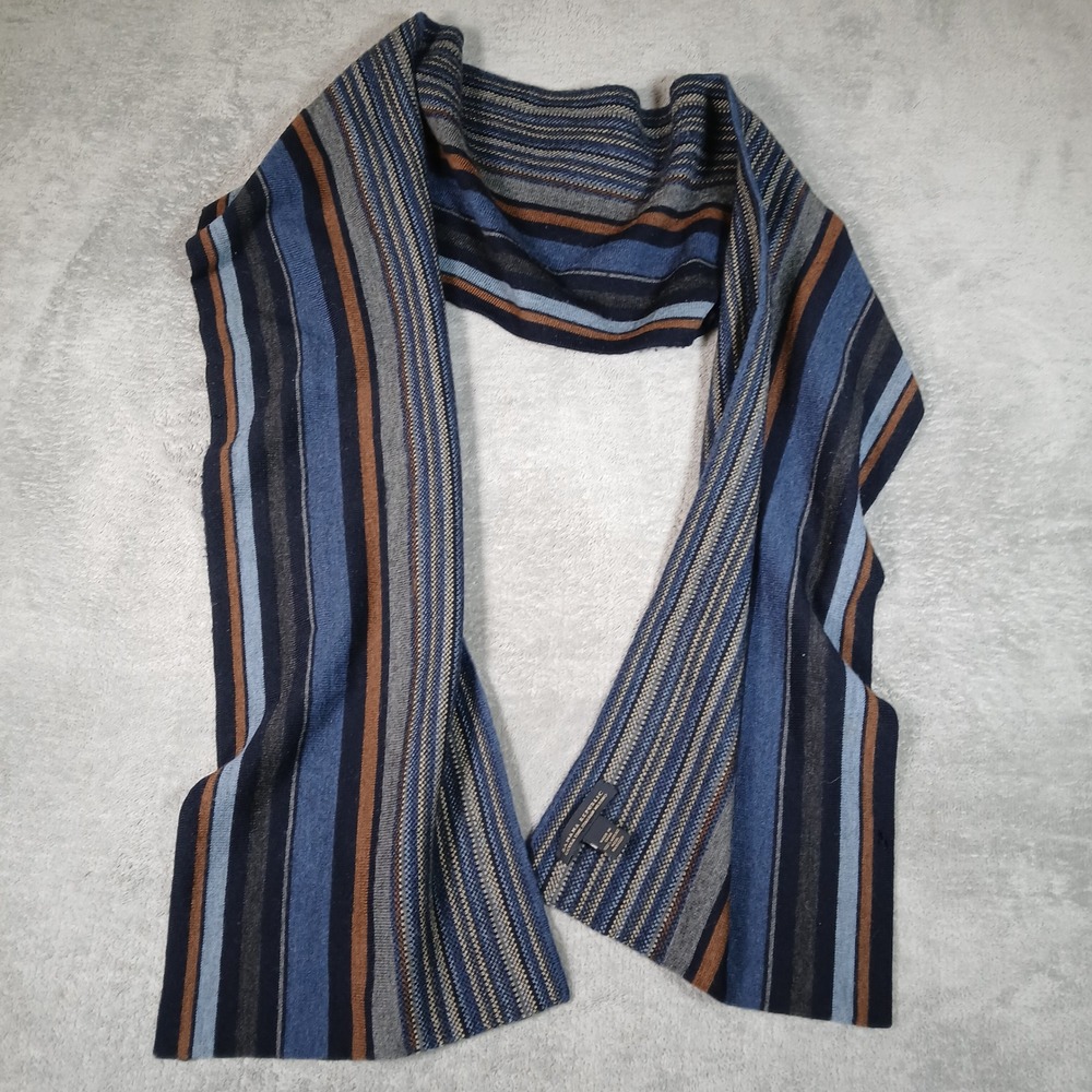 Banana Republic Scarf OS Striped Blue Brown Merino Wool Knit Y2K